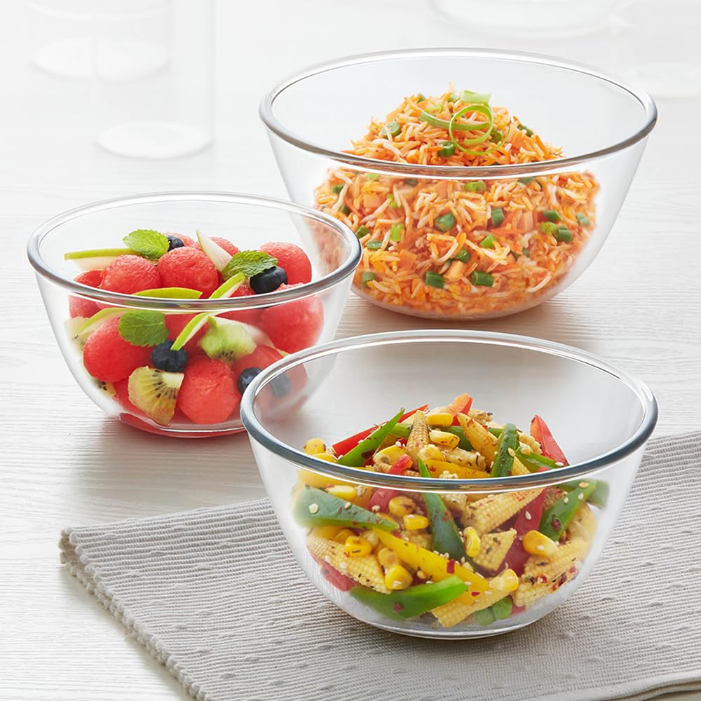 Borosil Glass Mixing & Serving Bowl Set, Set of 3, Oven & Microwave Proof, 350 ml +500 ml + 900ml, Clear (IYECSB03NL3559)-picture-18