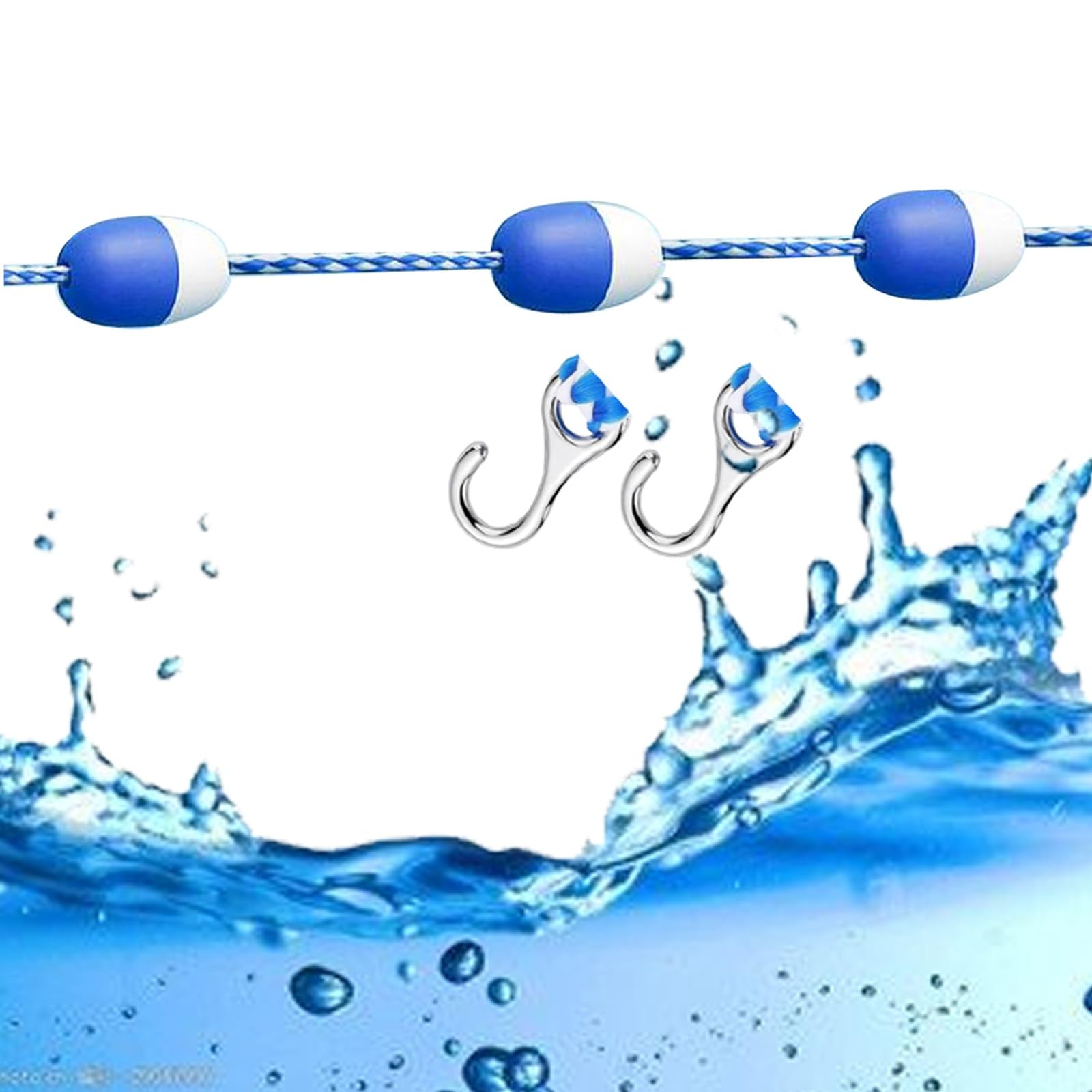 Blue White Pool Safety Rope with Floats - 10 13 20 26 33 39 46 49 65 196 Ft Long, Pool Divider Line for Shallow Deep End, Plastic Rope Float Safety Separation Buoy Line(17m/56ft/670)