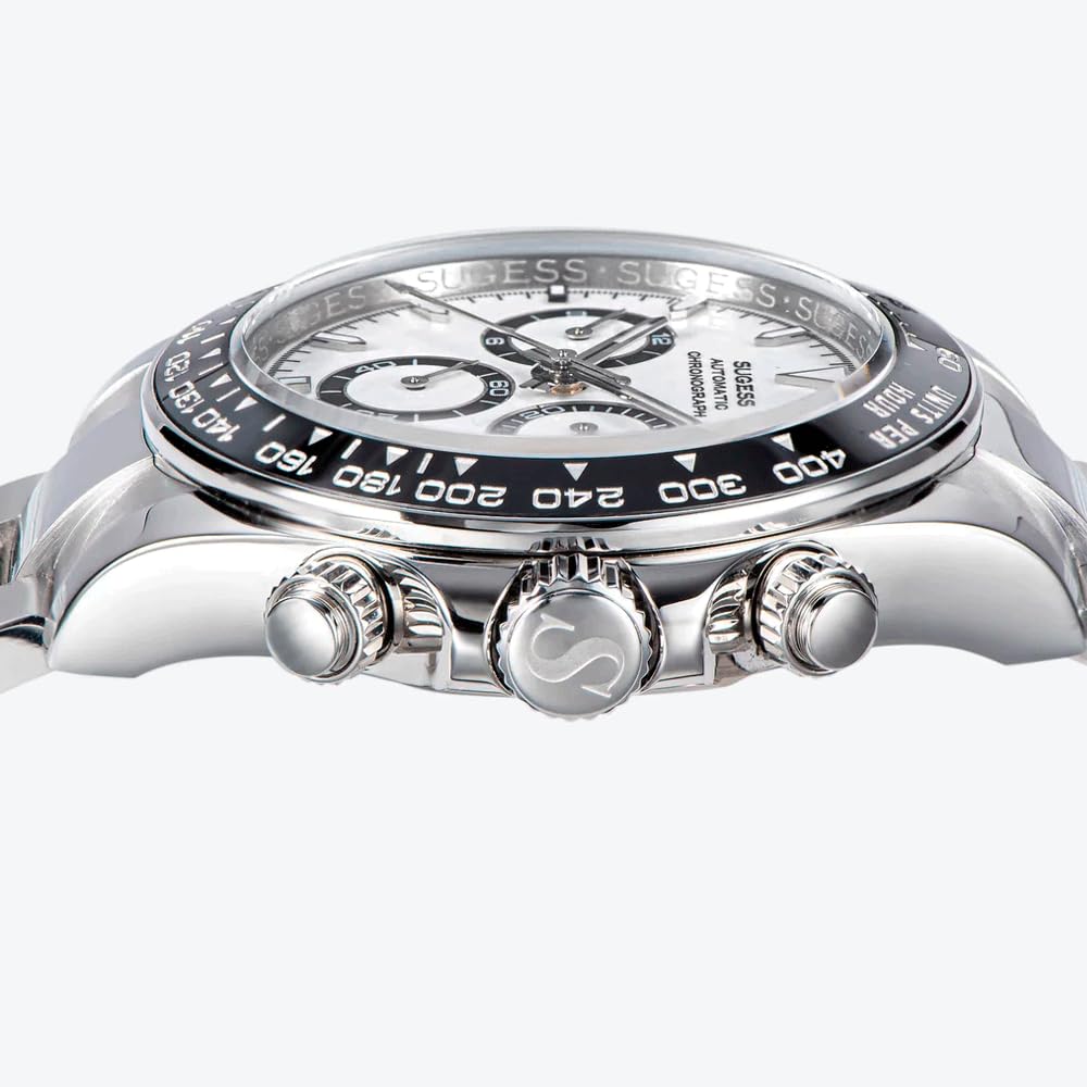 Seestern Sugess S418-2 Chronograph Automatik Stahl Schwarz Weiß Keramik Herrenuhr, blau, Armband
