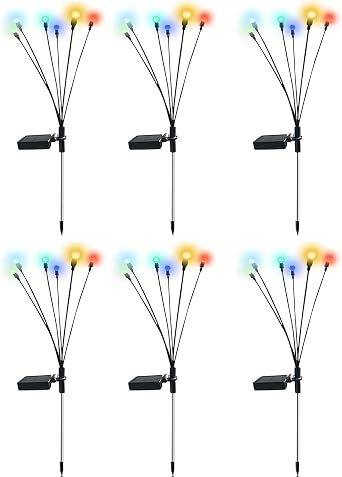 Solar Powered Firefly Lights, Swaying When Wind Blows, Swing Solar Light for Garden Lawn Pathway Patio Decorative6pcs