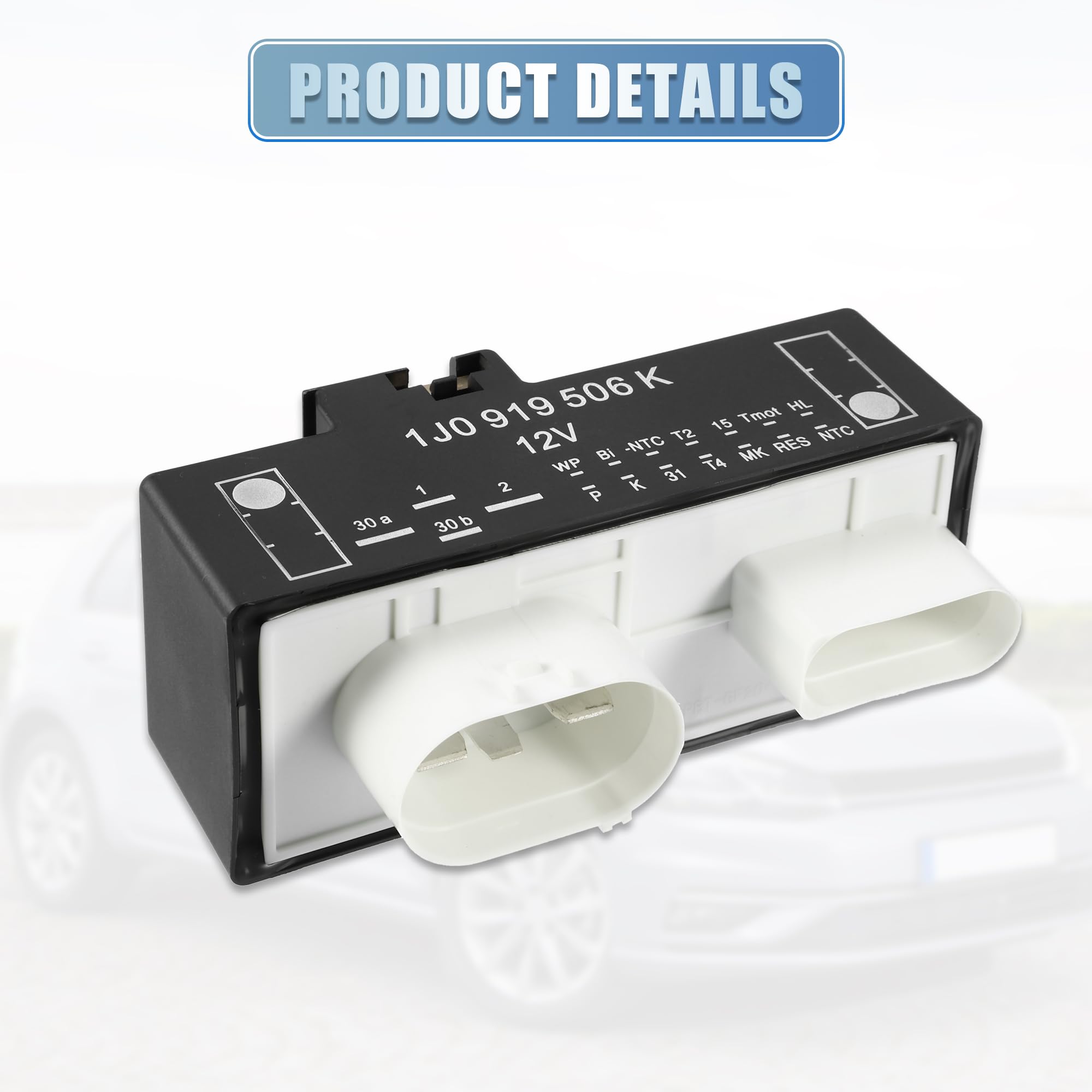 A ABSOPRO Kühlerlüftersteuermodul Für Volkswagen Beetle 2000-2010 1 Stück | Für VW Beetle Cabrio, Golf, GTI, Jetta (GLI/Kombi) Für Audi TT, OE 1J0919506K, Größe 12,4x5,1x7,3Cm, Pin 4+14 Pins