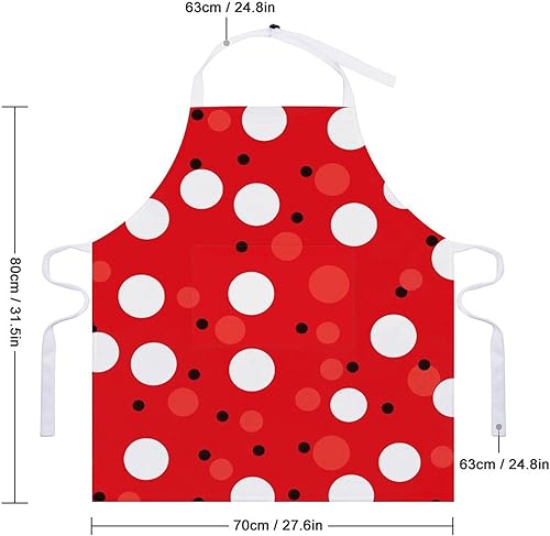 Miniatura 2 de Personalized Red White Polka Dot Adult Apron, Kitchen Cooking Aprons for Woman Man, Adjustable Bib Apron with Pocket for Baking, BBQ Crafting