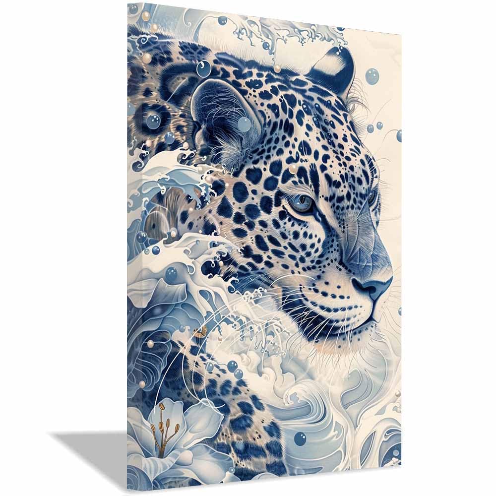 Tableau de décoration murale art léopard bleu haut de gamme