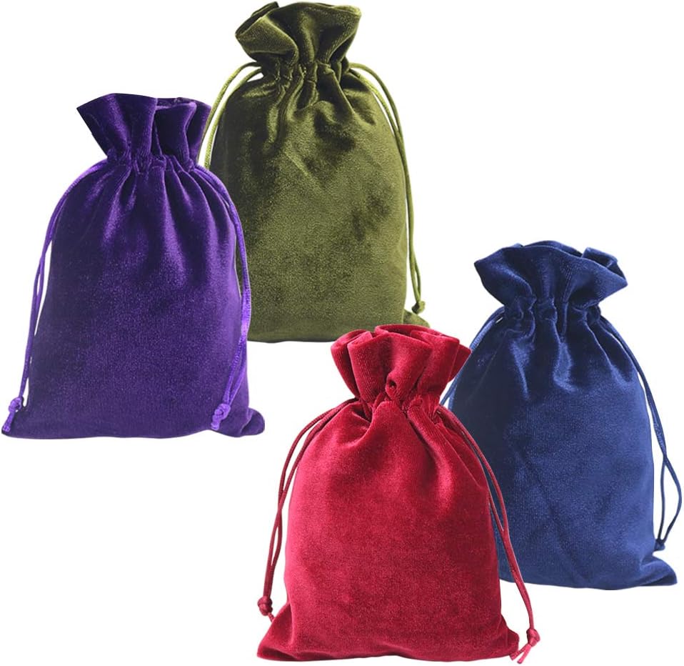 HRX Package Soft Velvet Gift Bags, 5.1x7.8 inch Velvet Drawstring Pouches for Tarot Rune Jewelry Crystal 4 Pack