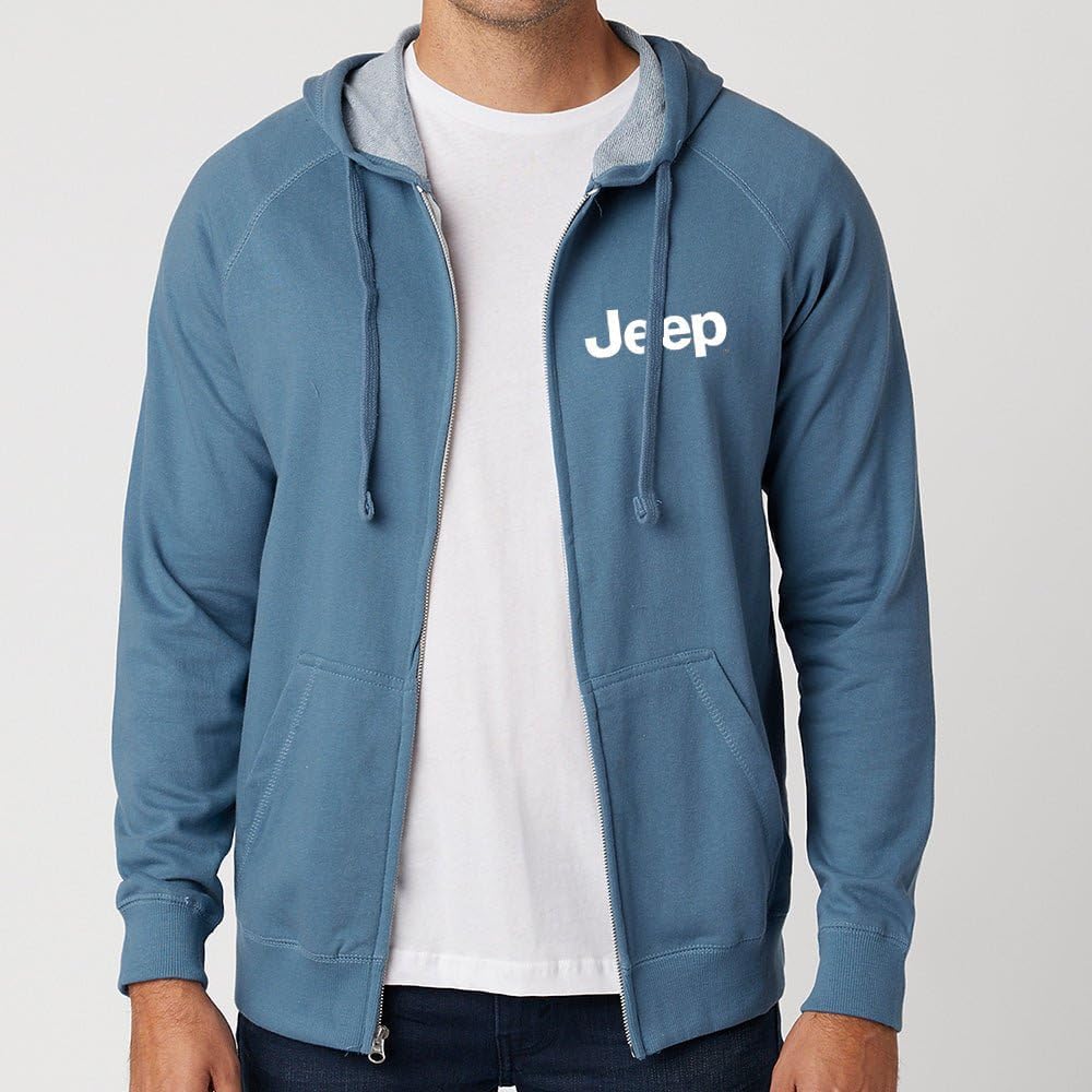 Jeep Text Full-Zip French Terry Hoodie Lightweight, Supersoft Unisex Sweatshirt with Embroidered Logo