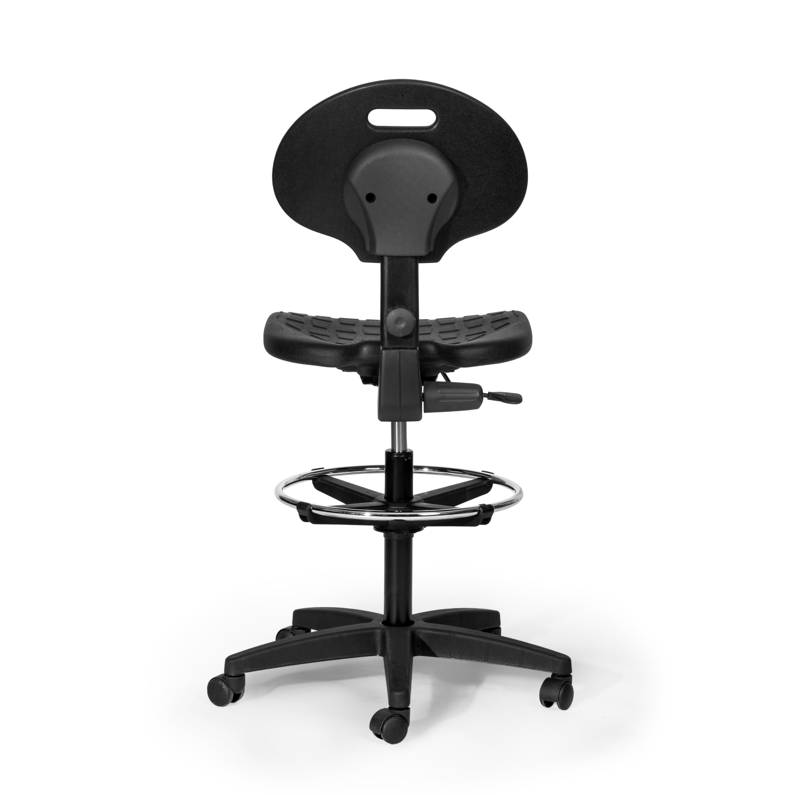 Topsit IND102 Sedia da Lavoro in Poliuretano, Seduta da Laboratorio, Sedia da Ufficio Ergonomica Girevole su Ruote con Anello Poggiapiedi in Metallo Cromo, Schienale e Altezza Regolabile