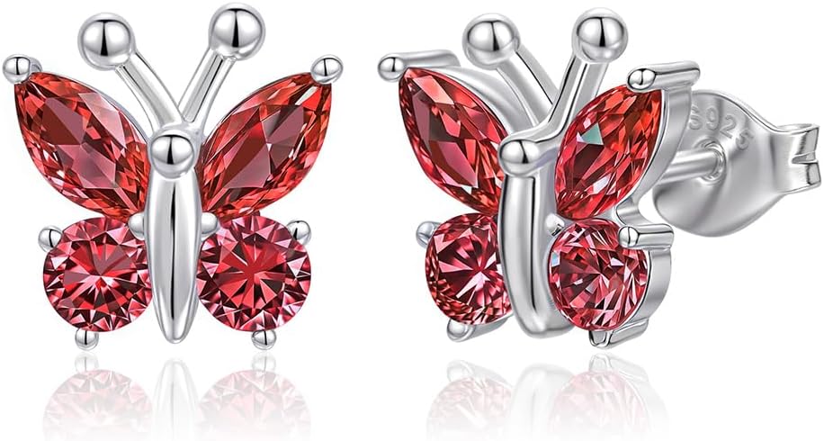 Butterfly Earrings for Women: Valentine's Day Gifts 925 Sterling Silver 12 Months Birthstone Stud Earrings Jewelry Gifts for Her Daughter Granddaughter Girlfriend Birthday Anniversary