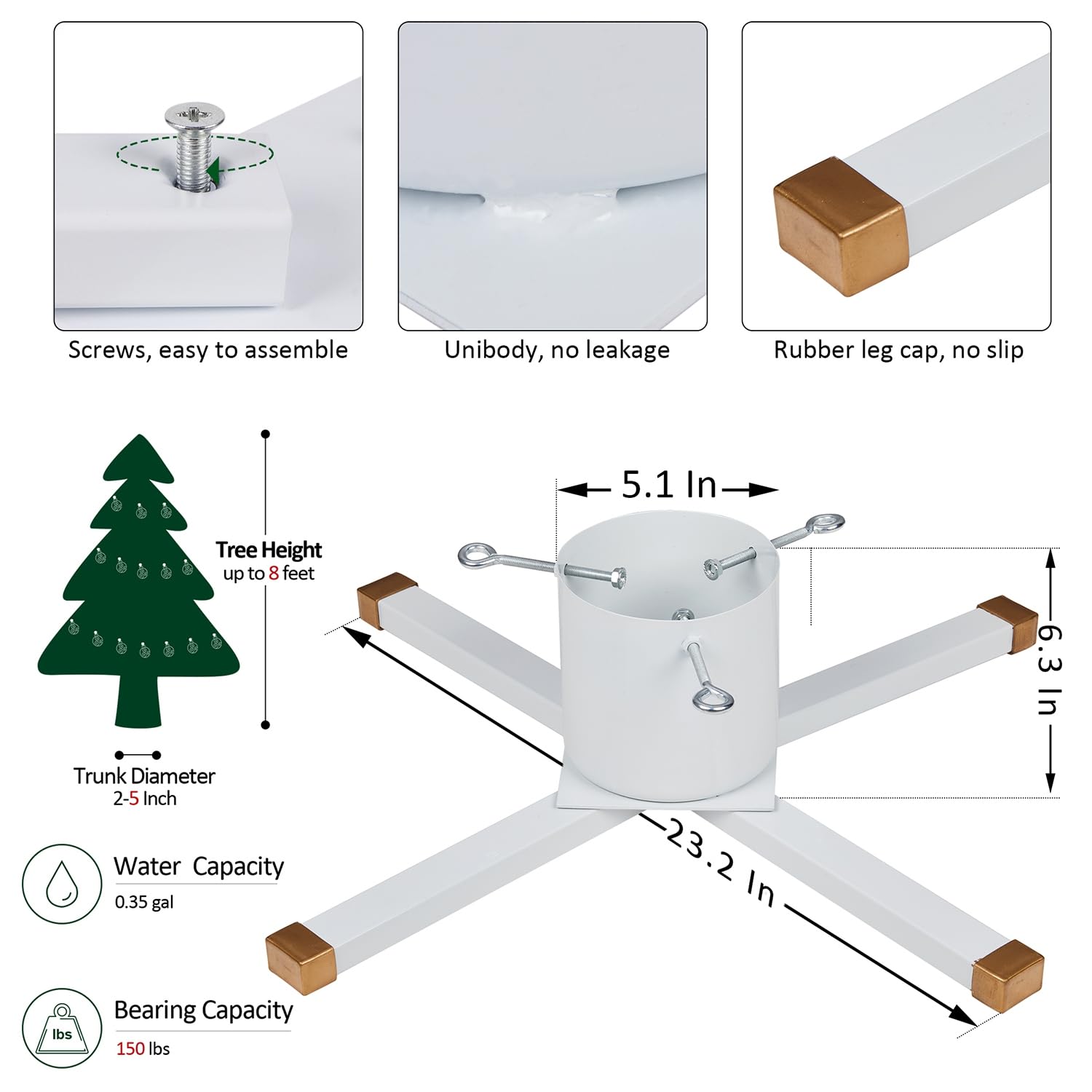 Blissun Christmas Tree Stand, Christmas Tree Holder, Xmas Tree Stand for Real Trees, Fits up to 8FT Real Trees, White
