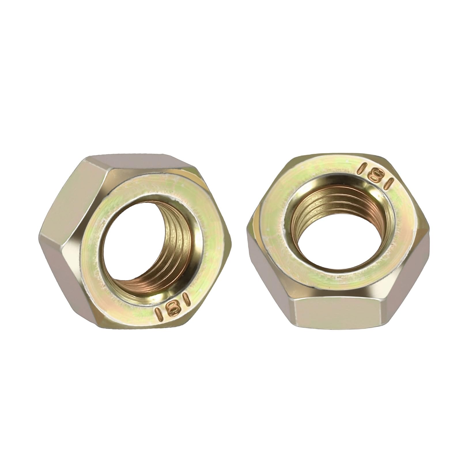 Kozelo 100pcs Hex Nuts - [M8-1.25mm] Carbon Steel (Grade 8) Hardware Metric Coarse Thread Metal Nuts for Heavy Structural Machinery Fastening, Colored Zinc Finish, Yellow