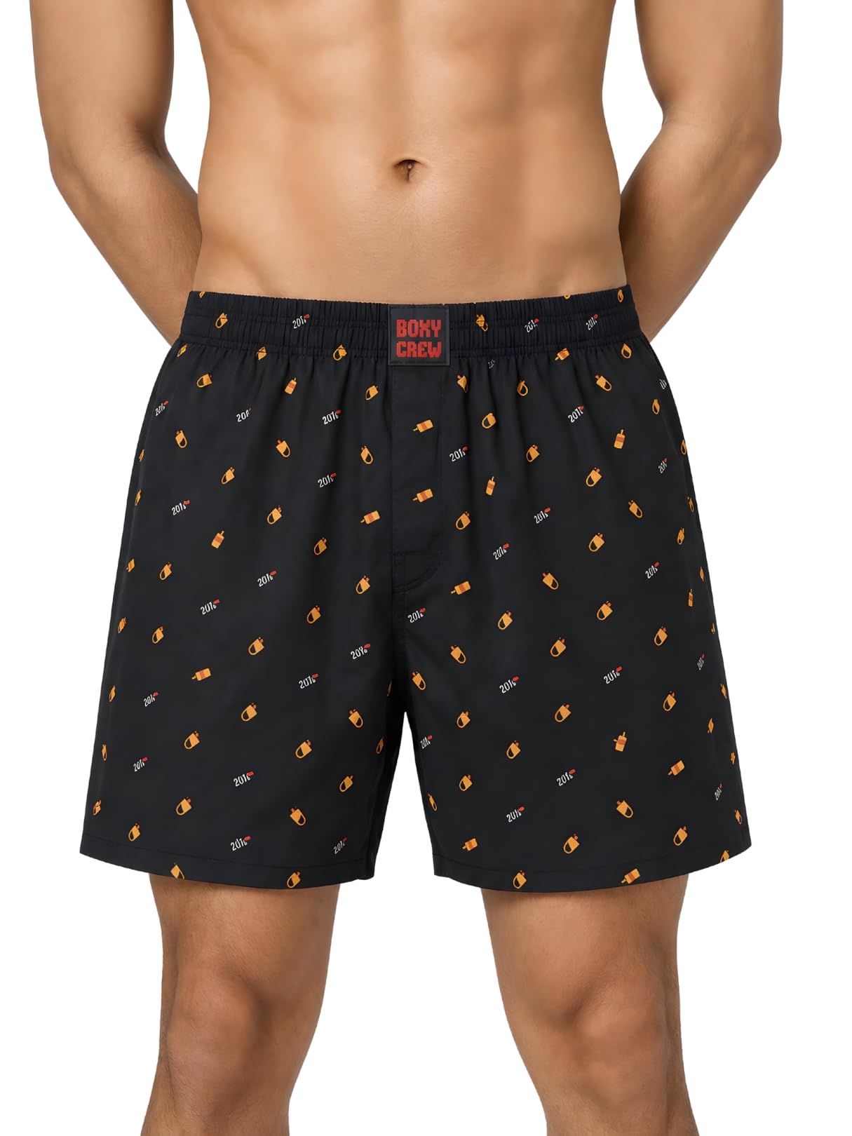 Men's 100% Cotton Printed Boxer Shorts with Dual Side Pockets, Fabric-Covered Elastic Waistband and Classic Woven Fit for Lounging, Nightwear & Homewear - Black, Style MBX016-image-3
