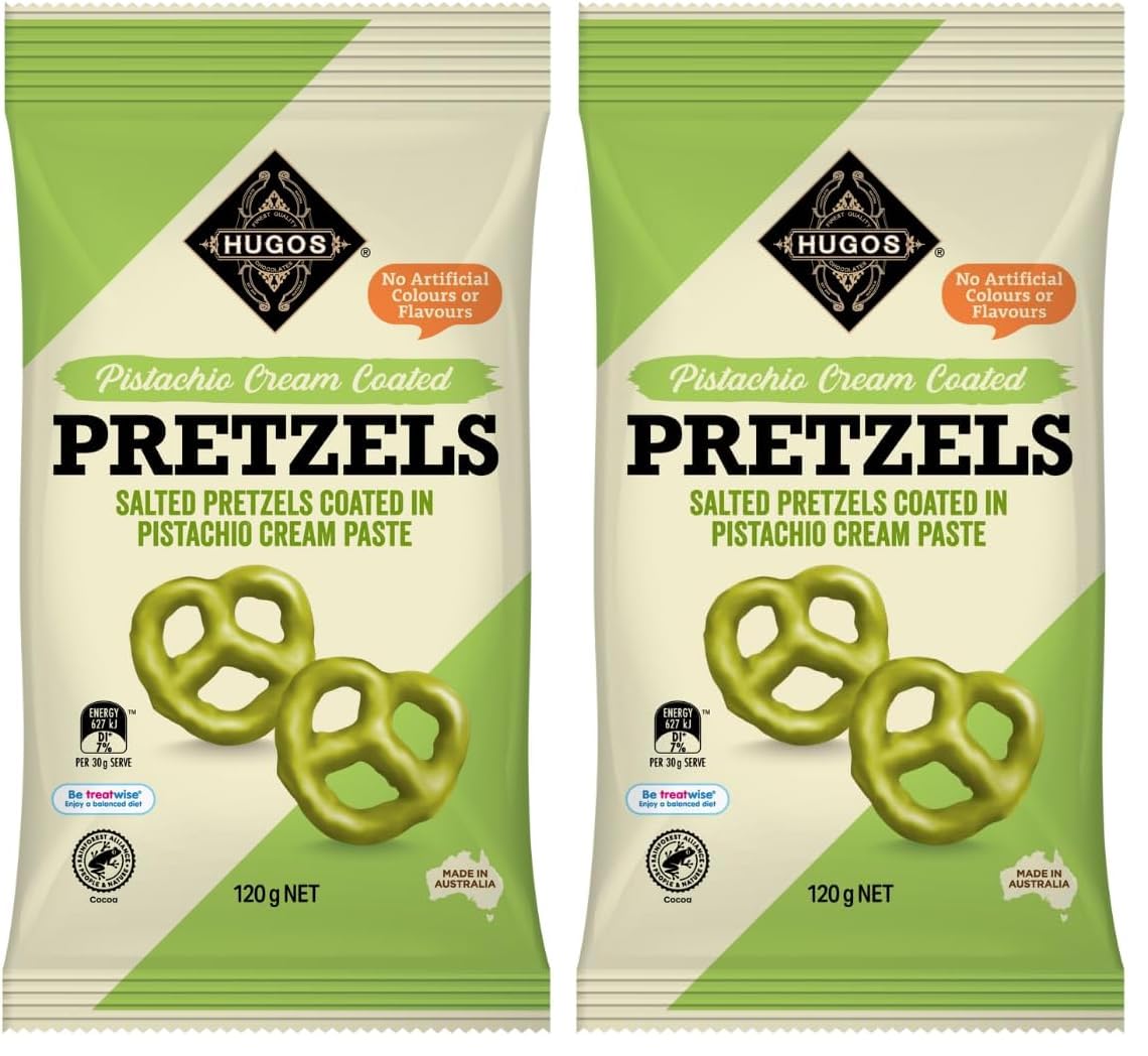 Hugos Pistachio Pretzels 120g - Delicious Salty Snack with Crunchy Pistachio Nuts - Perfect Snack for Any Occasion - Ideal for Sharing with Friends and Family - Tasty (Pack of 2) - 120 g (Pack of 2)