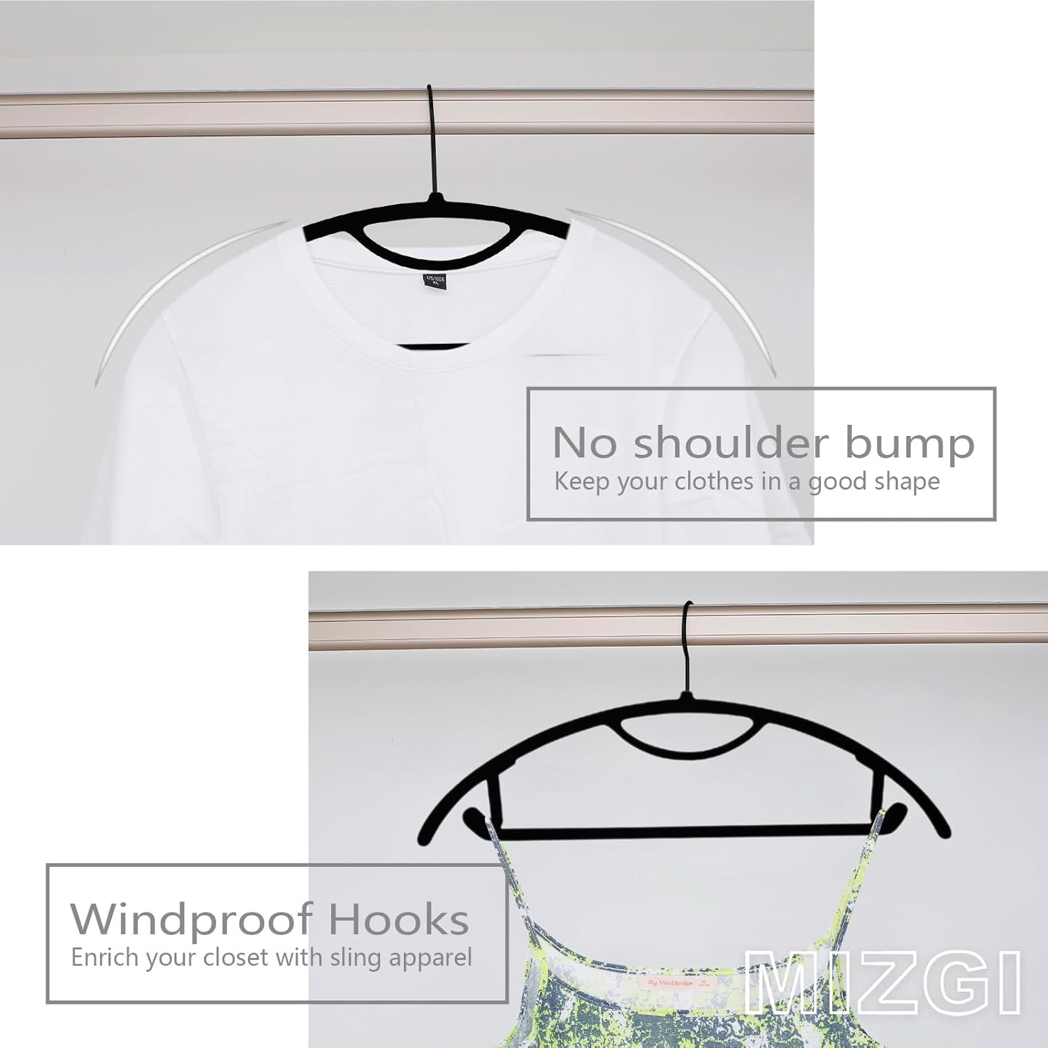 MIZGI Premium Velvet Hangers 50-Pack,No Shoulder Bump Hangers W/Tie Bar Ultra Thin Space Saving Non Slip Hanger Heavy Duty Felt Rounded Clothes Hanger for Sweaters,Coat,Jackets,Pants,Shirts - Image 5