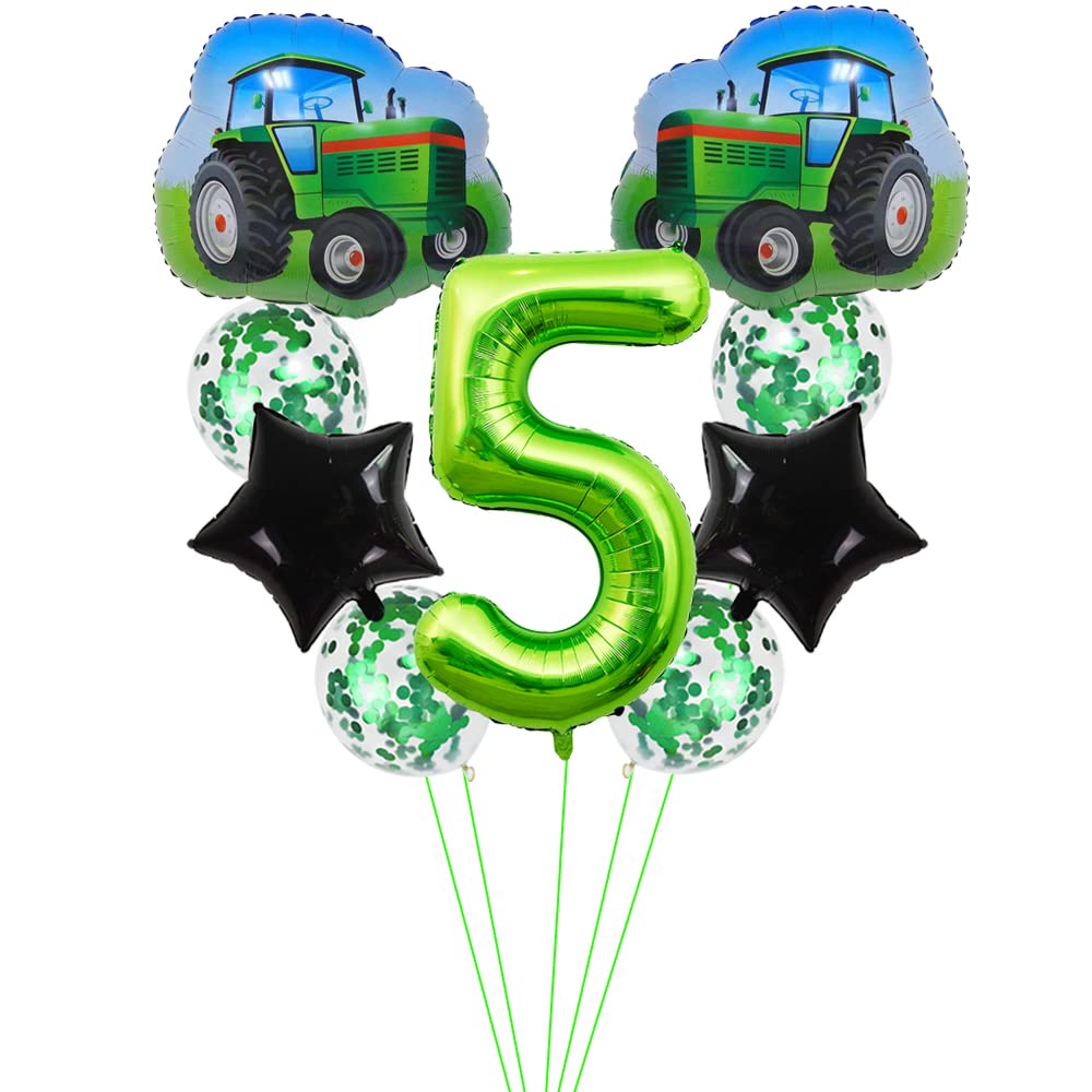 Kawailay Tractor 5th Birthday Party Balloons Jumbo Tractor Birthday Balloons Farm Tractor Theme Foil Balloons 32 Inch Green Number 5 Helium Balloon for Kids Birthday Party
