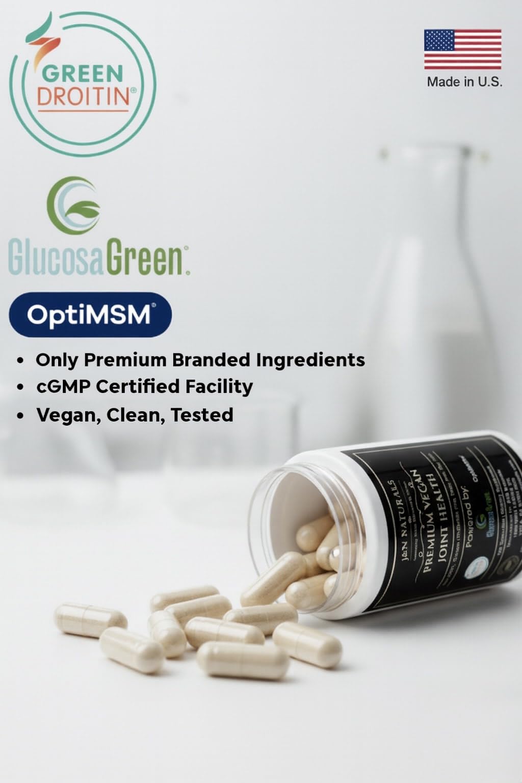 Vegan Glucosamine Chondroitin MSM Joint Support Supplement for Women and Men. Snow Mushroom Chondrotin Sulfate OptiMSM® Mobility, Cartilage & Flexibility Support Shellfish-Free, Non-GMO 120 Capsules — Amazon image 7