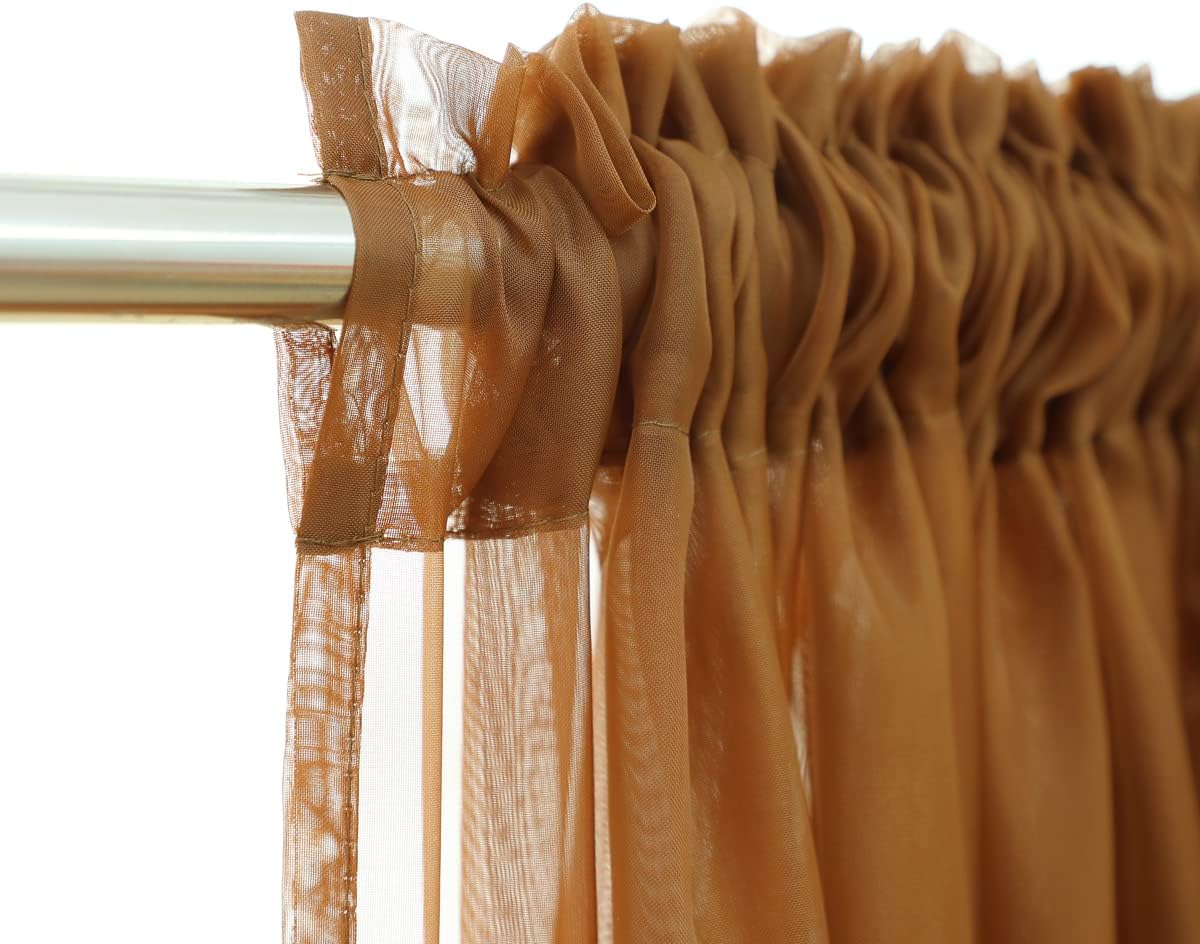 PHILEASY Window Sheer Brown Curtains 120 Inches Long 2 Panels Sheer Brown Curtains Sheer Curtain Clear Transparent Basic Rod Pocket Panel 15 Colors 10 Size for Bedroom Living Room Yard Kitchen
