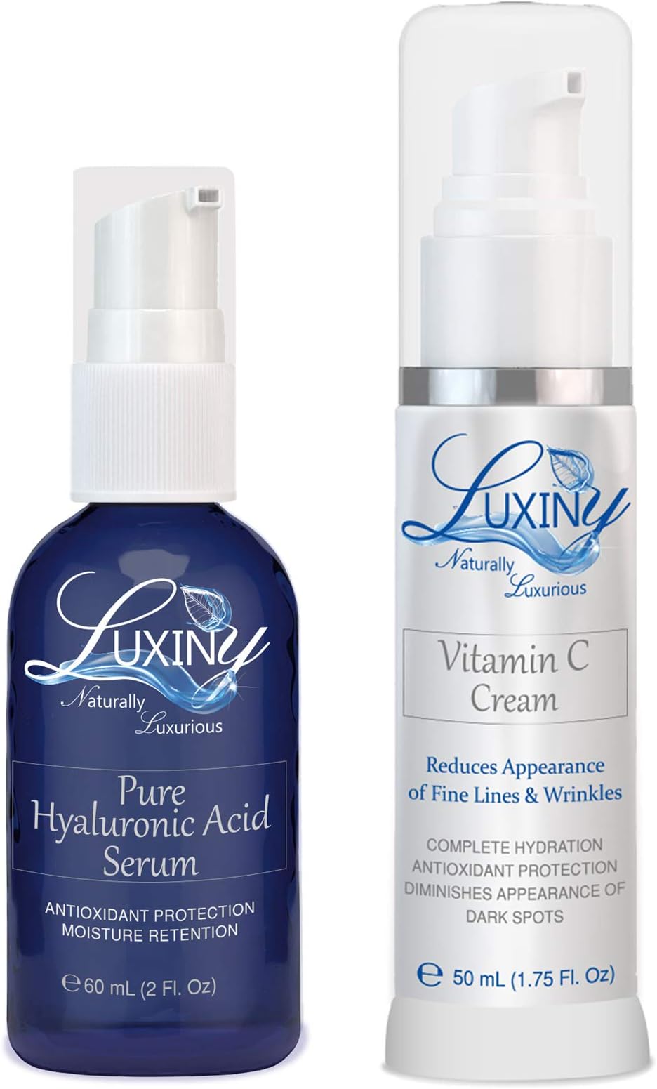 Hyaluronic Acid Serum and Vitamin C Cream, Anti-Aging and Anti-Wrinkle Moisturizer, Natural Hydration, Reduces Hyperpigmentation