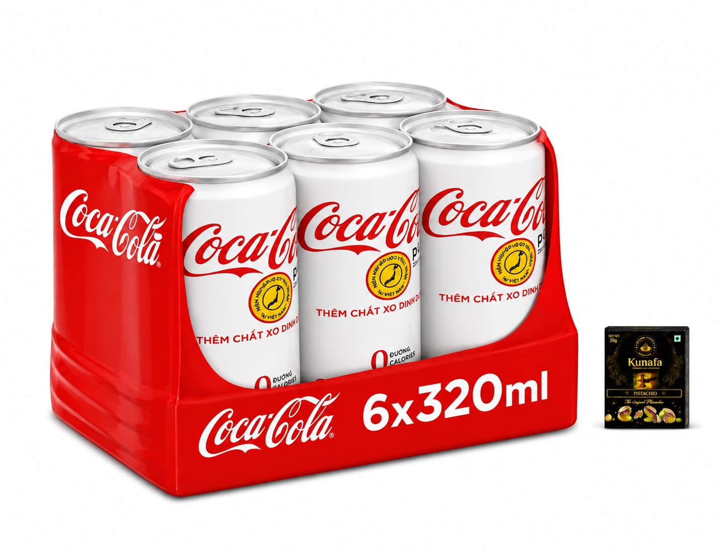 Coca-Colas Plus Zero Sugar Carbonated Soft Drink 0 Calories with Dietary Fibre (Pack Of 6) 320ml Each with Free Flavourito Kunafa Pistachio Chocolate Bar, 20g By Decadent Foods-image-49