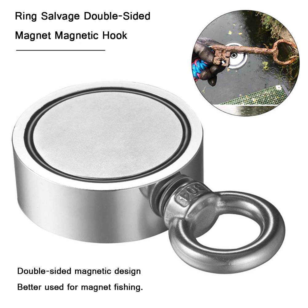 Magnete al neodimio per Pesca, Magnete a Occhiello Rotondo a Doppia Faccia con Corda da 20 m, Ganci magnetici potenti per Il Recupero nel Fiume, Dimensioni 116 mm