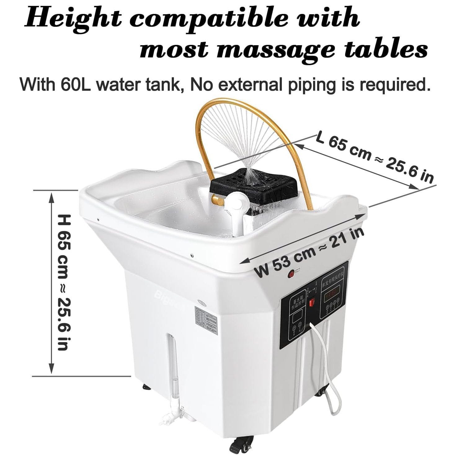 Cuenco de champú para peluquería, equipo de spa para la cabeza, con depósito de almacenamiento de agua de 60 L, doble control de circulación de agua, para salones y spas mesa de masaje