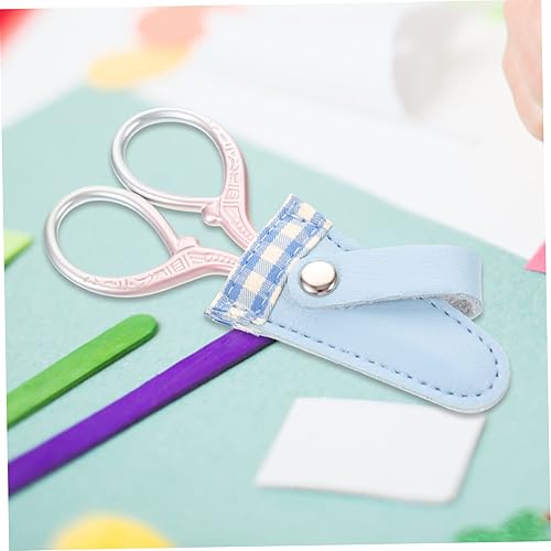 Miniatura 8 de EXCEART 1 Set Pliers Leather Sewing with for Scissors Cover Artwork Small Scissor Hairdressing Straight Stainless Blue Plaid Cases Tool Crafting