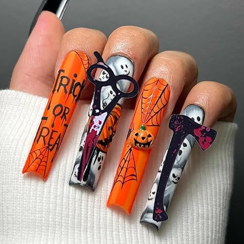Miniatura 7 de 12 dijes de uñas de Halloween para uñas acrílicas, cuchillo de sangre de terror 3D, tijeras, hacha, dijes de Halloween para uñas, cuchillos,