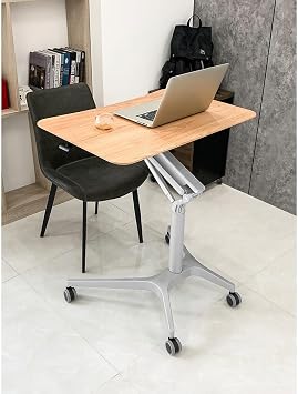 Mobile Standing Desk, Rolling Desk Adjustable Height, Mobile Workstation Cart for Bed, Laptop Cart, Computer Desk with Wheels, Rolling Laptop Stand, Rolling Computer Table with Wheels(Silver frame)