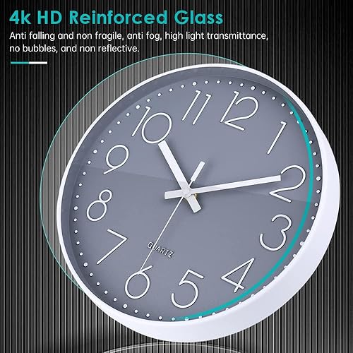 Miniatura 35 de jomparis - Reloj de pared de cuarzo redondo de 12 pulgadas, silencioso, sin tictac, decorativo, moderno, funciona con pilas, para oficina, hogar