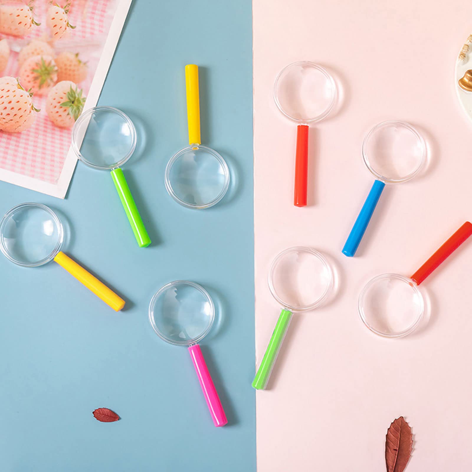 TSHAOUN 12 stuks kindervergrootglazen met kleurrijk handvat, plastic vergrootglas, leeshulp voor kinderen, handheld vergrootglas, speelgoed, voor kinderen om te lezen, verkennen, hobby's en observatie