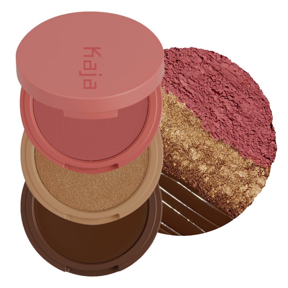 KAJA 3 Colors Palette - Play Bento_Mochamallow | Powder Blusher, Highlighter, Cream Bronzer, Creamy Application, with Mango Seed Butter, Powdery Finish, Easy Finger Application, Lightweight Formula