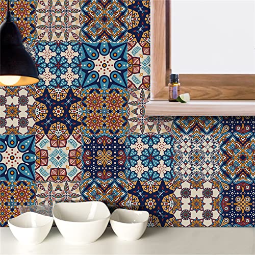 Credence Adhesive pour Cuisine Bleu Bohème Orange Stickers Muraux PVC Stickers Cuisine Stickers Muraux Cuisine Étanche Deco Cuisine Carrelage Adhesif Mural Salle de Bain Muraux Escalier 10x10x10 Cover