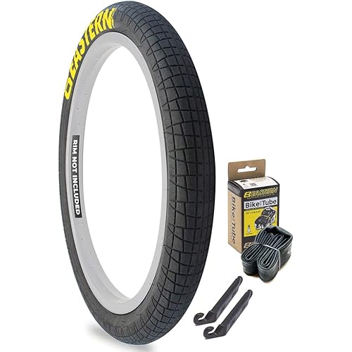 Eastern Bikes Throttle 20 inch BMX Tires Available with or Without Tubes, 2.2, 2.3 and 2.4 Inch Widths, White or Yellow Logo.