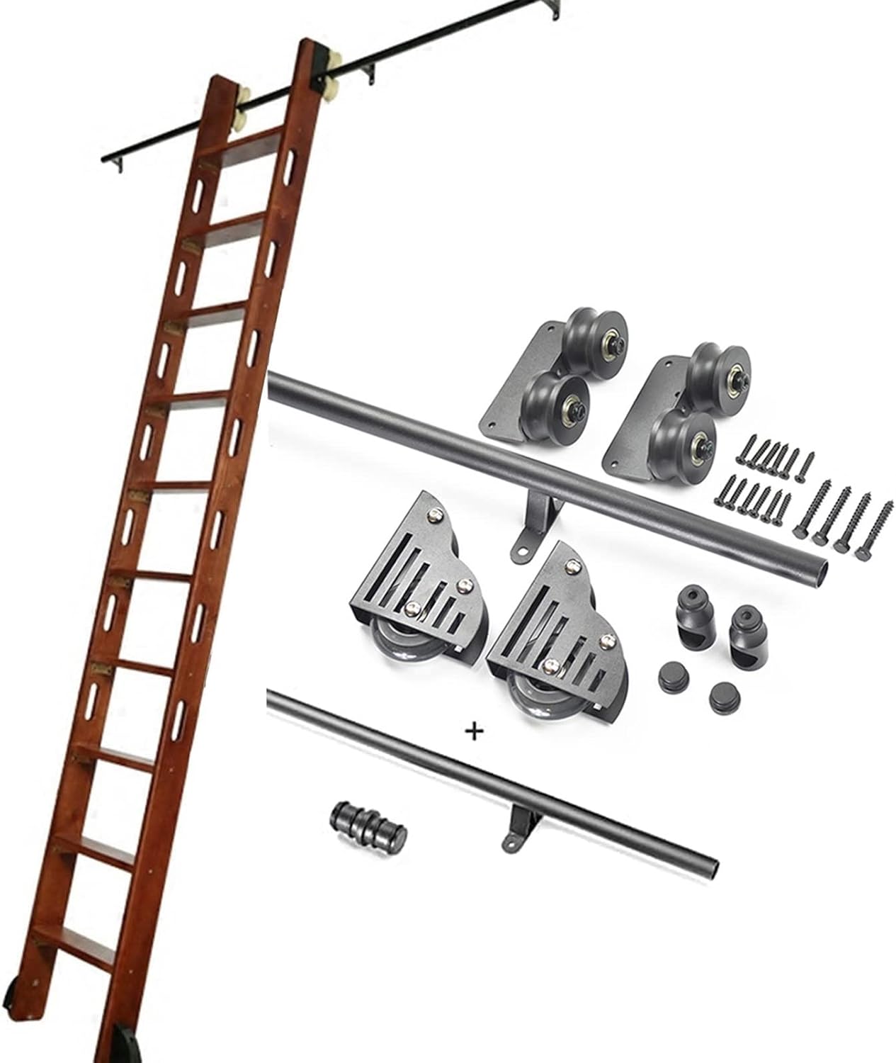 3.3ft-20ft Round Tube Carbon Steel Slide Rolling Ladder Sliding Track Hardware with Floor Roller Wheels (No Ladder) for Home Loft Office Warehouse (Size : 13ft/400cm Track kit)