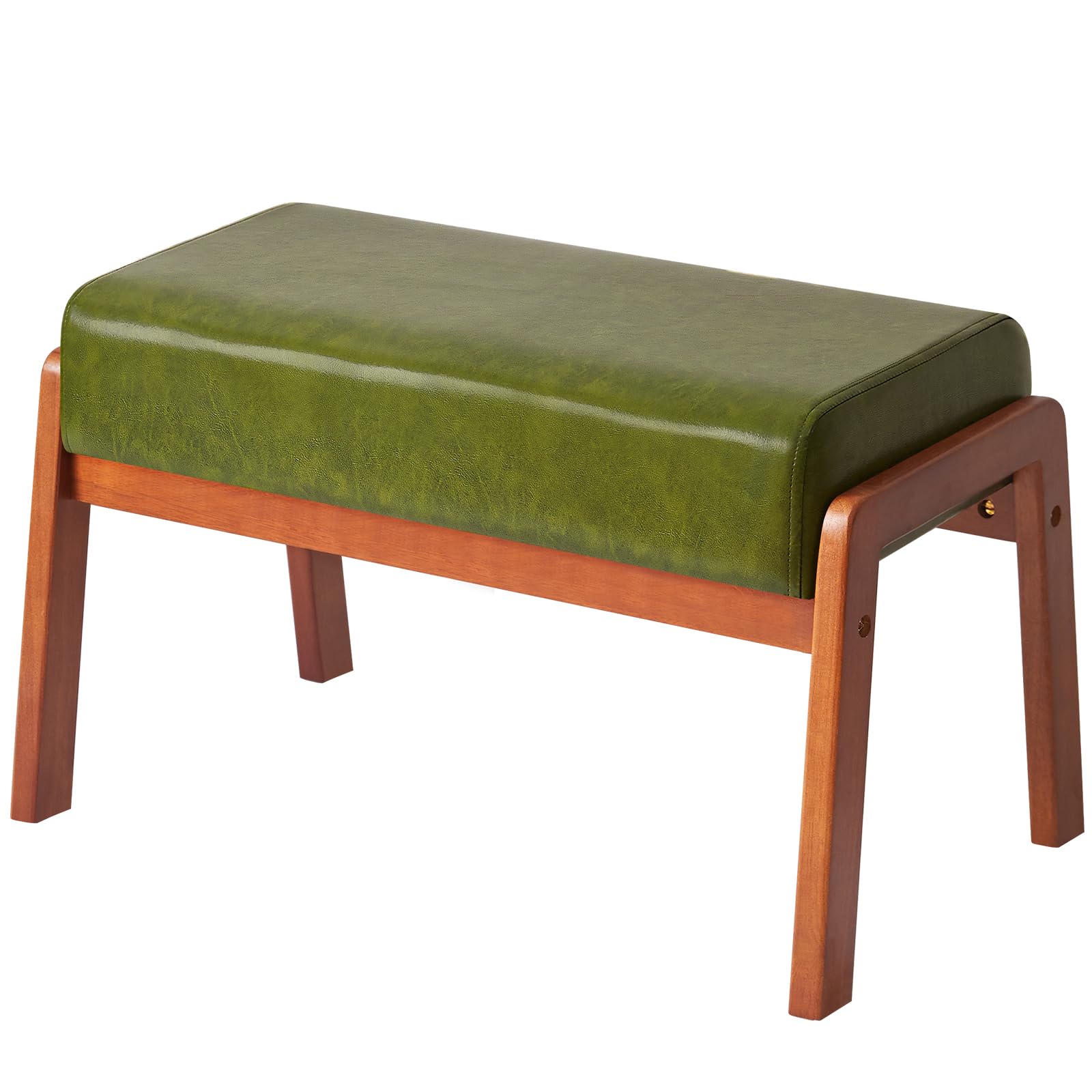 IBUYKE 14.2” H Large Foot Stool Ottoman, Rectangle PU Faux Leather Foot Rest with Padded Seat and Wood Legs, Modern Ottoman Foot Rest for Accent Chair Living Room Bedroom Couch, Dark Green WBD031GR — image 1