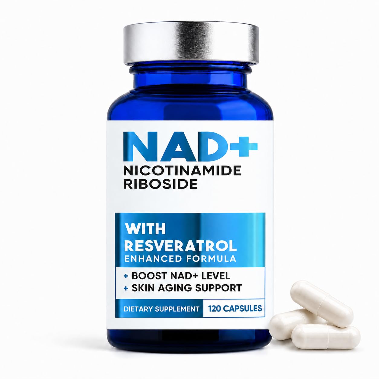 NAD+ 1500mg & Resveratrolo, Supporto Anti-Invecchiamento, per il Benessere Cellulare, Fornisce Supporto NAD, 120 Capsule