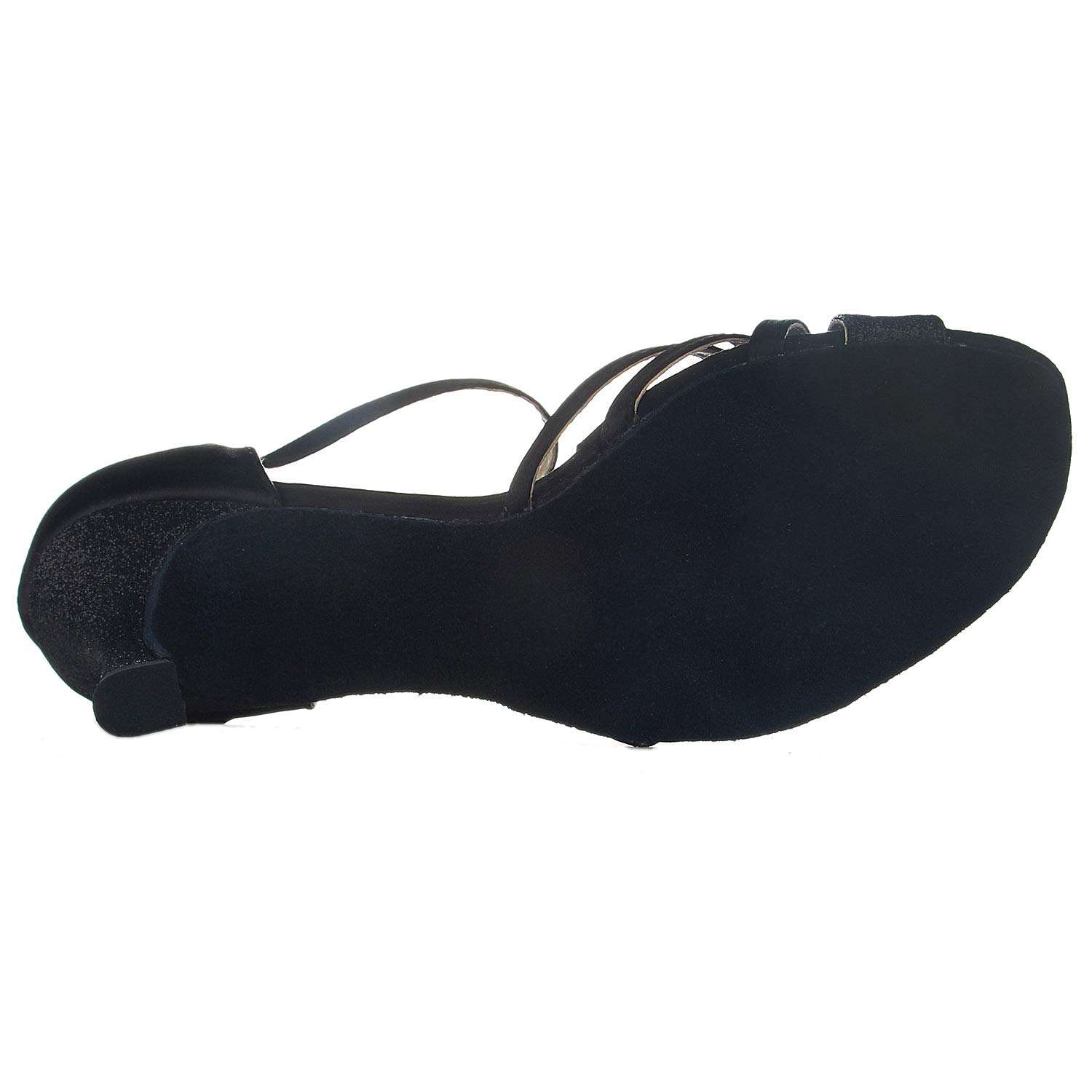 JIA JIA 20521 latynoskie sandały damskie 5 cm rozkloszowany obcas super satyna z błyszczącym brokatem buty do tańca, Czarny, 37 EU