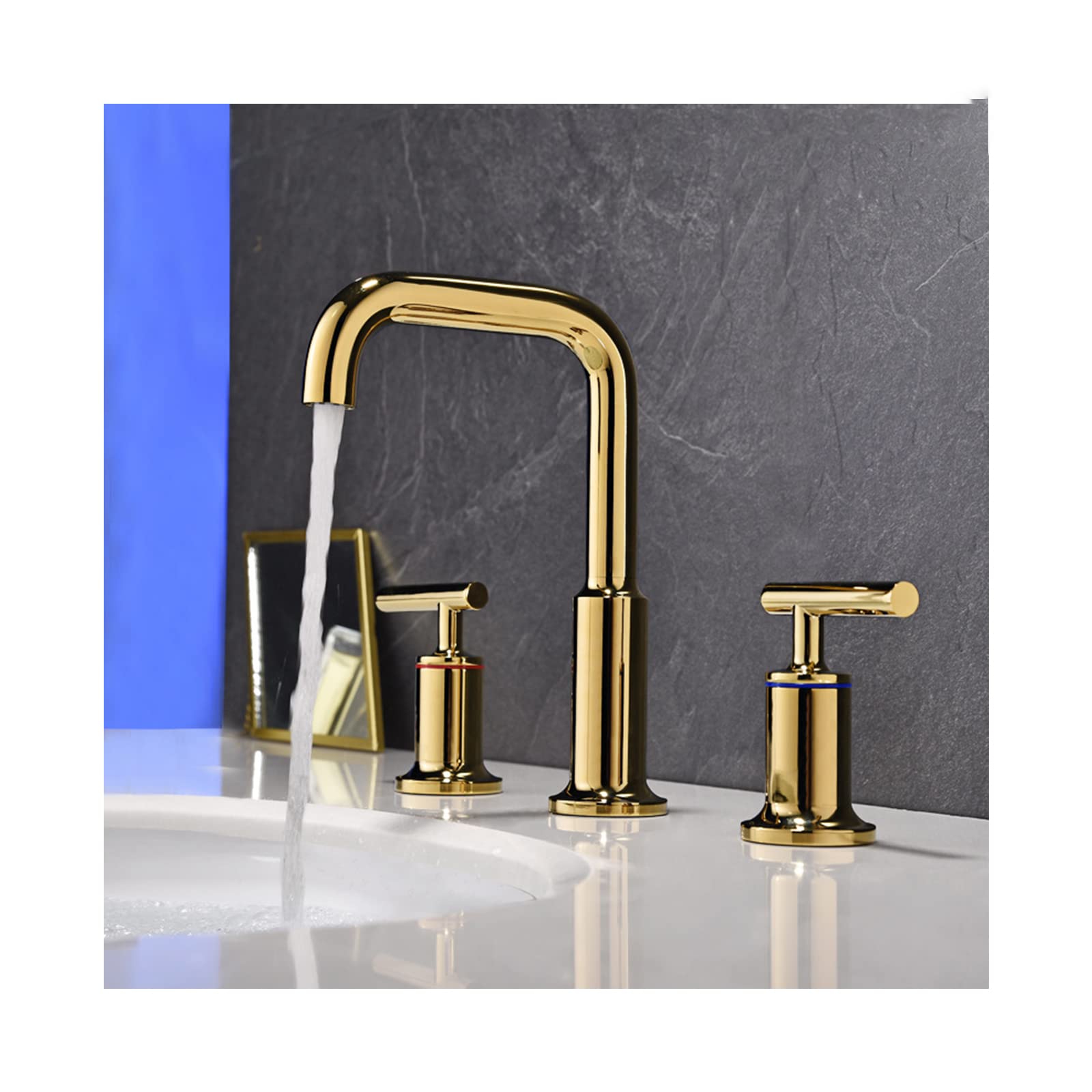 VDOQTLJT Bathroom Faucet 360° Rotating Spout Sink Brass Basin Mixer Tap 2 Handle Lavatory 3 Holes(Gold)