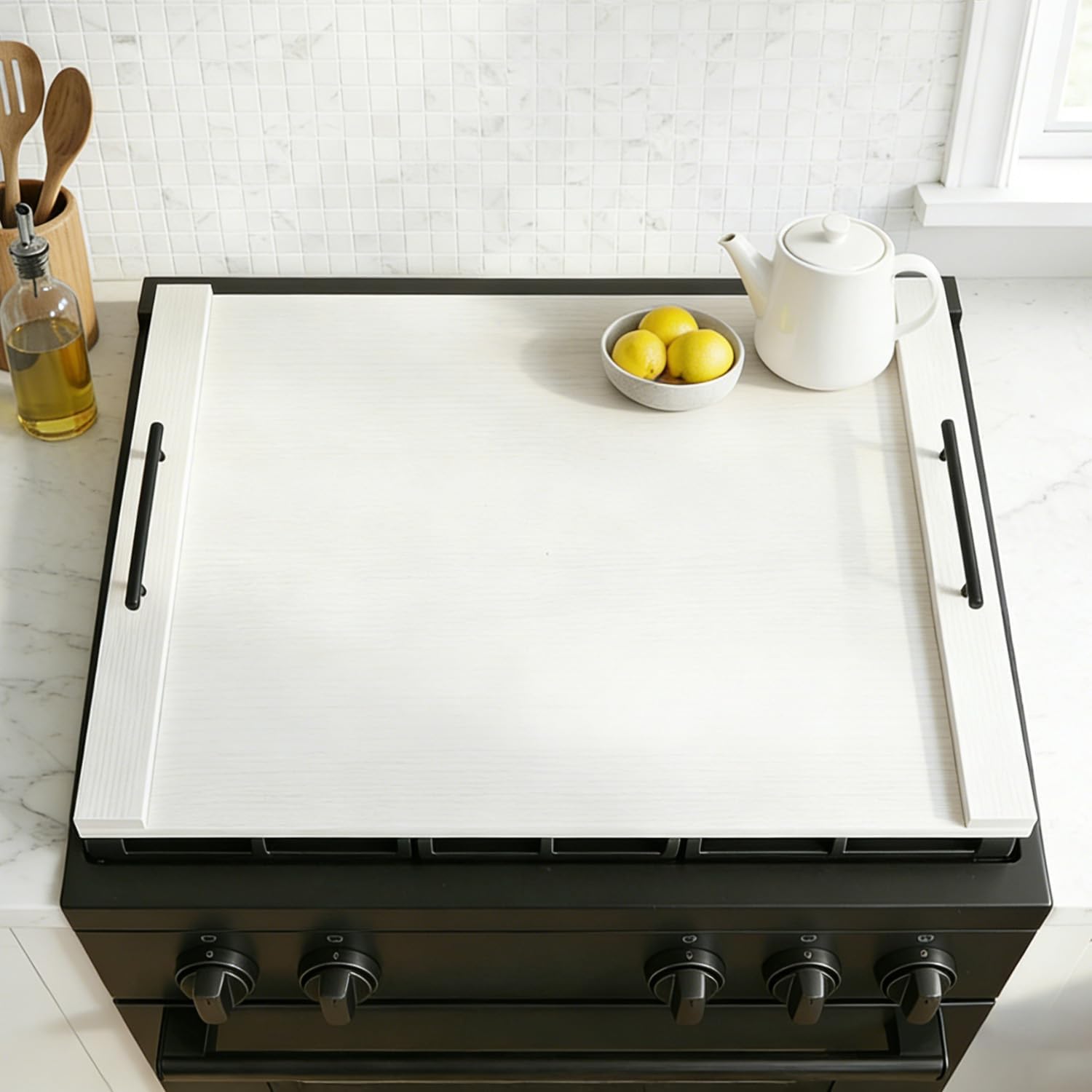 Oak Stove Top Cover | 30"x22" Noodle Board for Gas Stoves, RV Kitchen Counter Protector with Handles