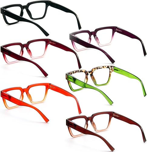 Miniatura 7 de KoKoBin Paquete de 6 lentes de lectura estilo Oprah para mujer, marco cuadrado de gran tamaño, bloqueo de luz azul, cómodos lectores
