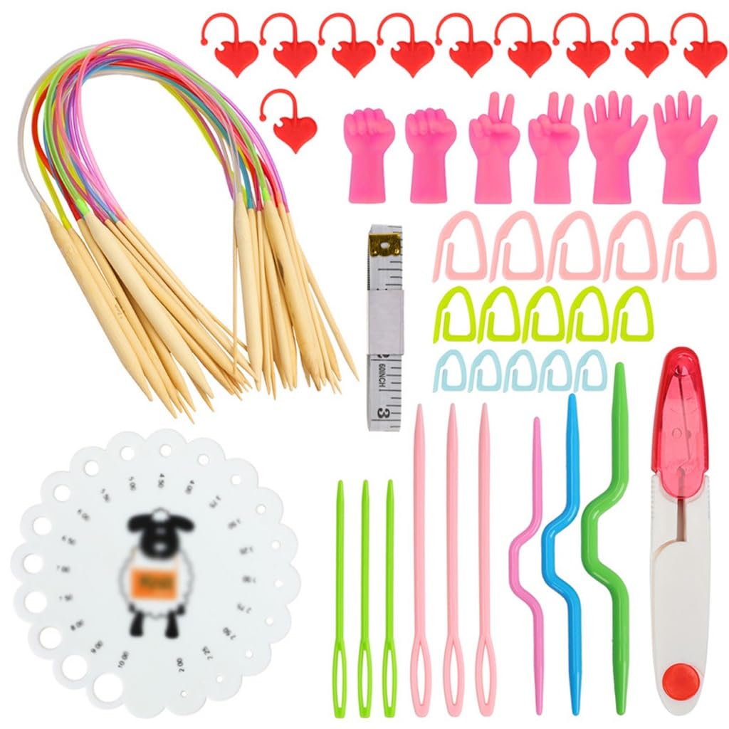 Juego de Agujas de Crochet, Agujas para Tejer, Kit de Agujas, Herramientas de Costura, Calibre, Tijeras, Tejer con Bolsa de Almacenamiento