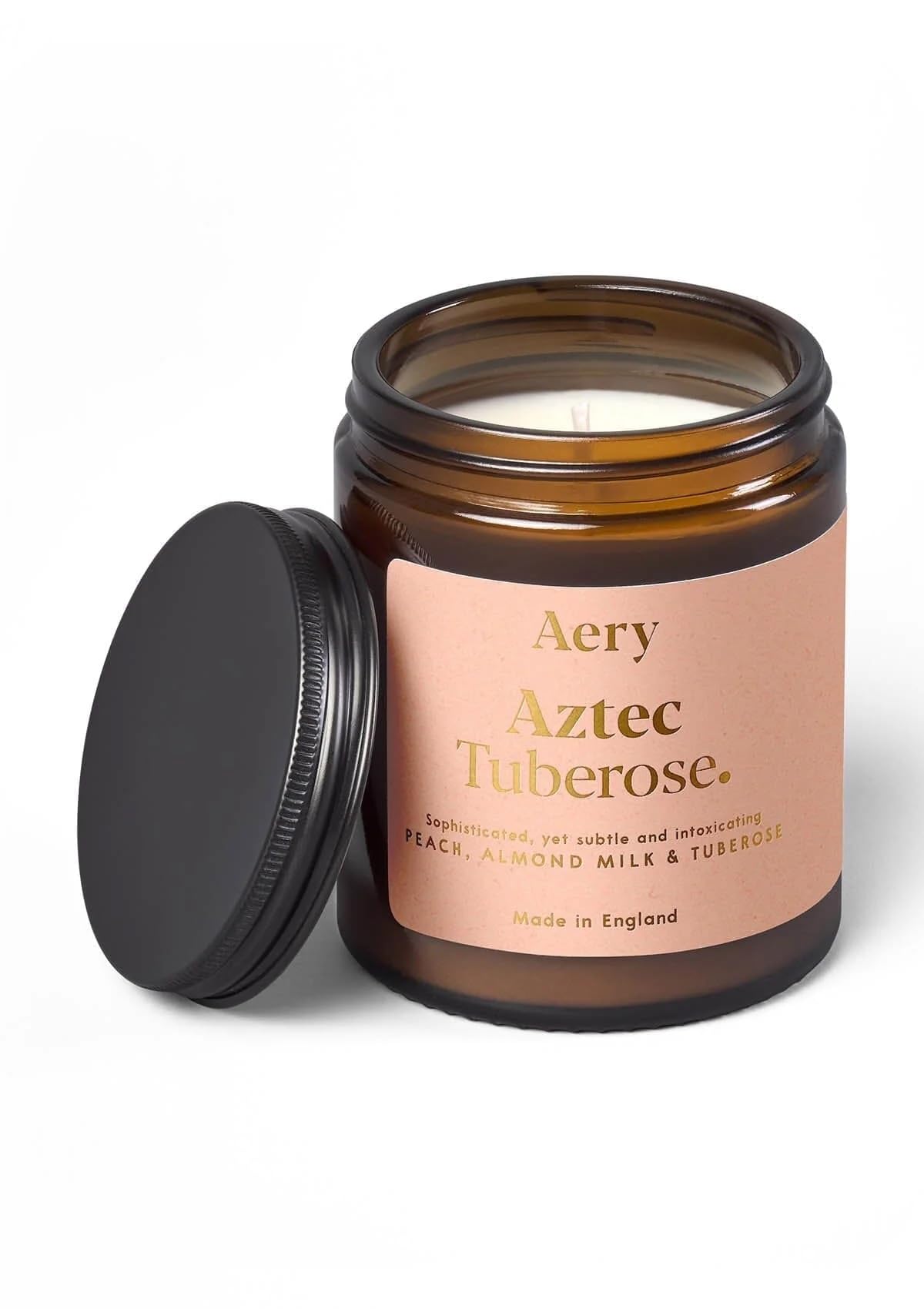 Aery Aztec Tuberose Glass Jar Soy Wax Candle - Peach, Almond Milk & Tuberose With 100% Plant Based Wax & 30 Hour Burn Time