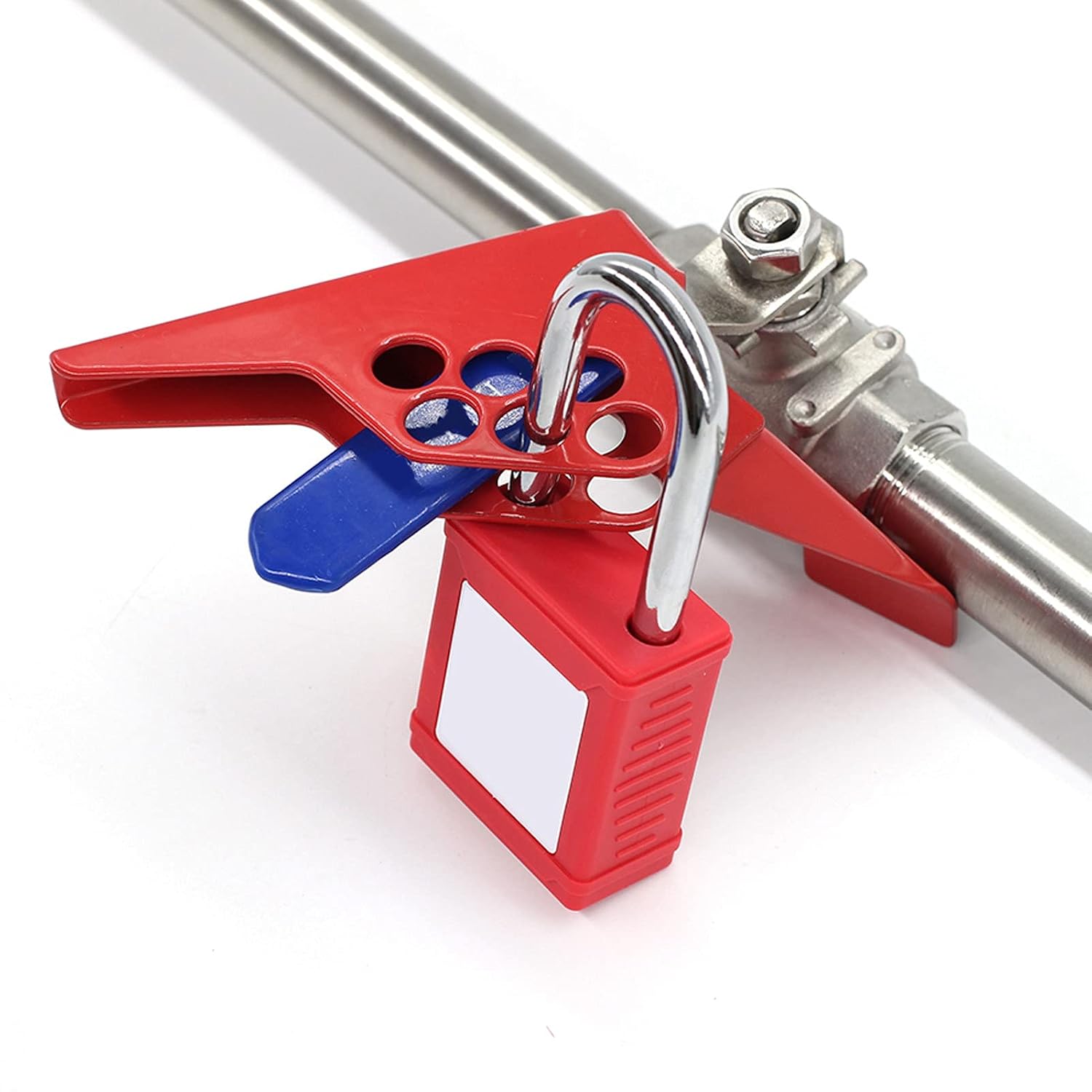 10pcs Ball Valve Lock Safety Lockout Stainless Steel Small Valve Lockout Red Industrial Valve Lockout for 38‑76mm 1.5‑2.99in Stem Diameter