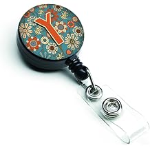 Carolines Treasures CJ2012-YBR Letter Y Flowers Retro Blue Retractable Badge Reel for Nurses ID Badge Holder with Clip Retractable Employee Badge Holder, Belt Clip, Multicolor