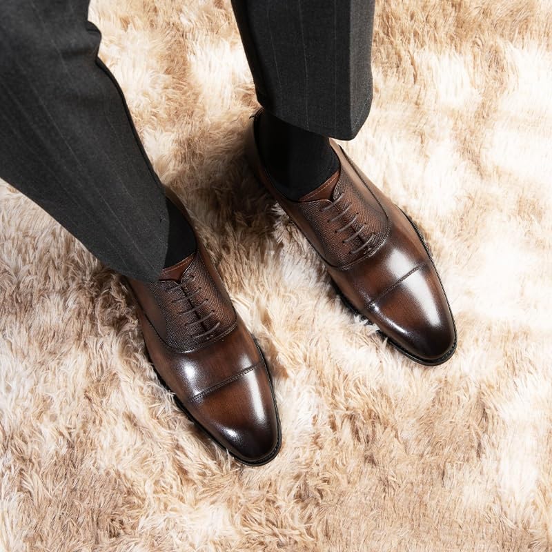 Men's Oxfords Business Dress Shoes Men's Vintage Pointed Toe Dress Shoes Patent Leather Oxford Formal Business Suit Tuxedo Shoes Wingtip Lace Up Retro Casual Dress Shoes(Brown,8.5)2