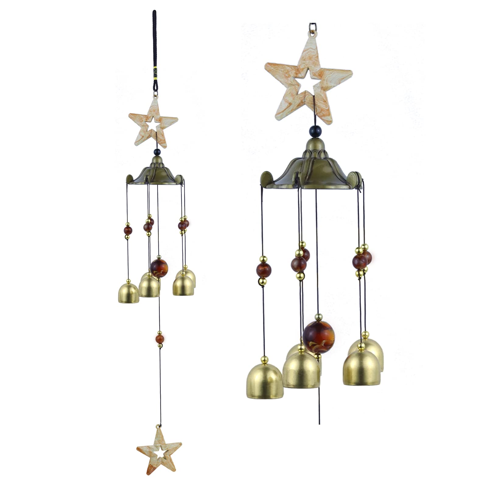 BWinka Star Wind Chimes for Outside with 5 Brzone Chime Bells, Rustic Wind Chime Hanging Decor for Garden Patio Yard