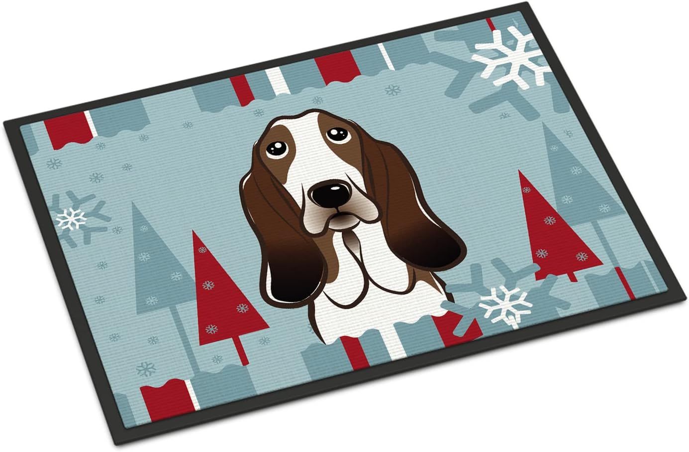 Caroline's Treasures BB1739JMAT Winter Holiday Basset Hound Doormat 24x36 Front Door Mat Indoor Outdoor Rugs for Entryway, Non Slip Washable Low Pile, 24H X 36W