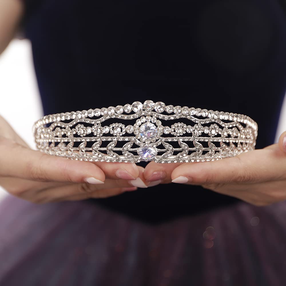 JWICOS Silver Crystal Tiara Crown For Women And Brides