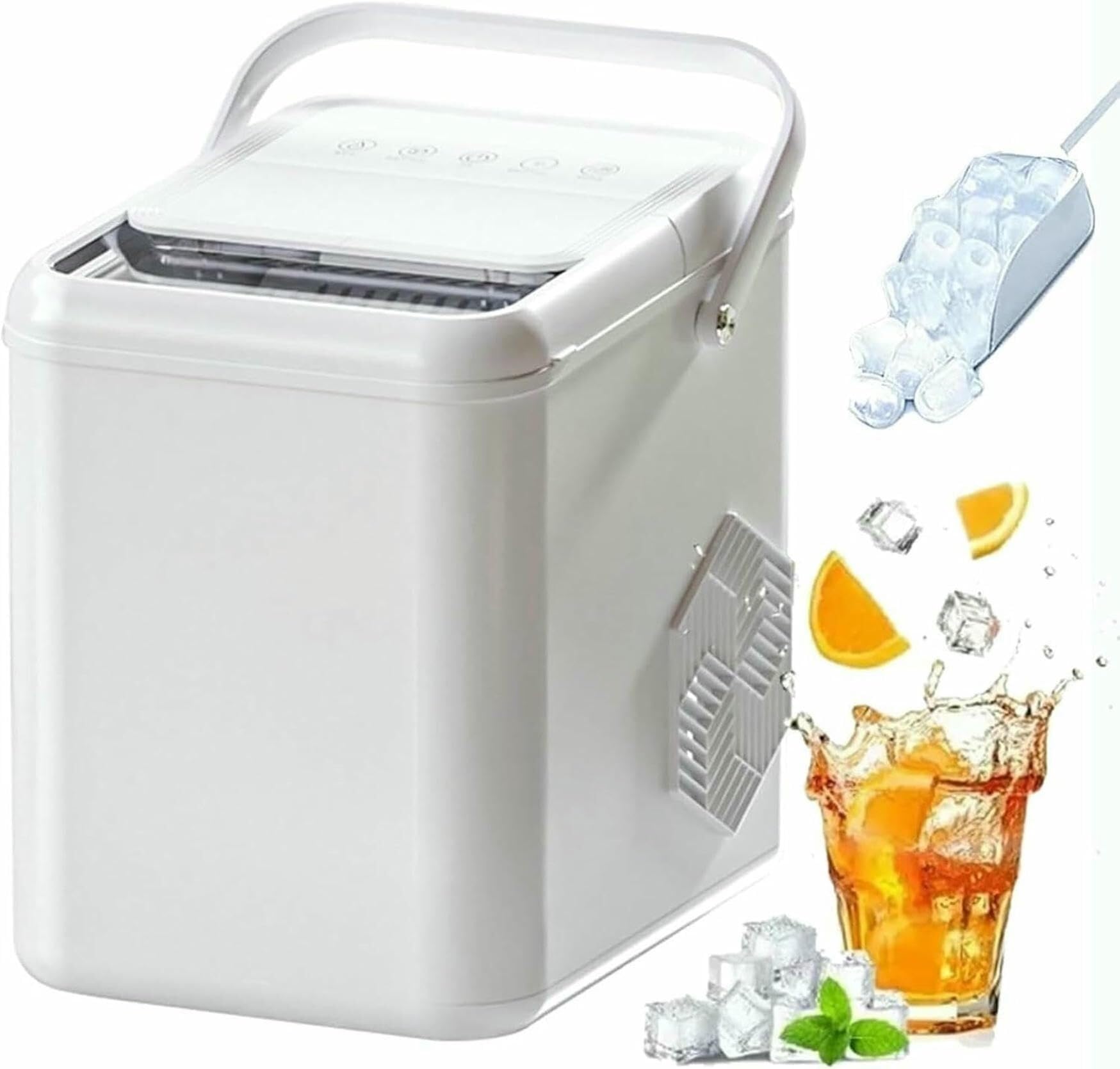Produttore di ghiaccio da banco compatto, produce 9 cubetti di ghiaccio proiettile in pochi minuti, unità portatile auto-pellente con maniglia, cesto di ghiaccio e scoop per Home Kitchen Office Bar Pa