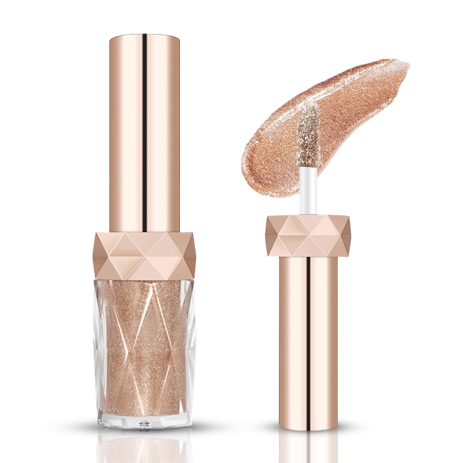 Sombras de Ojos Líquida Brillante, sombra de ojos metálica con brillo de diamante, Pigmentada y de Larga Duración Maquillaje para Ojos Brillantes y Brillantes, Rosa