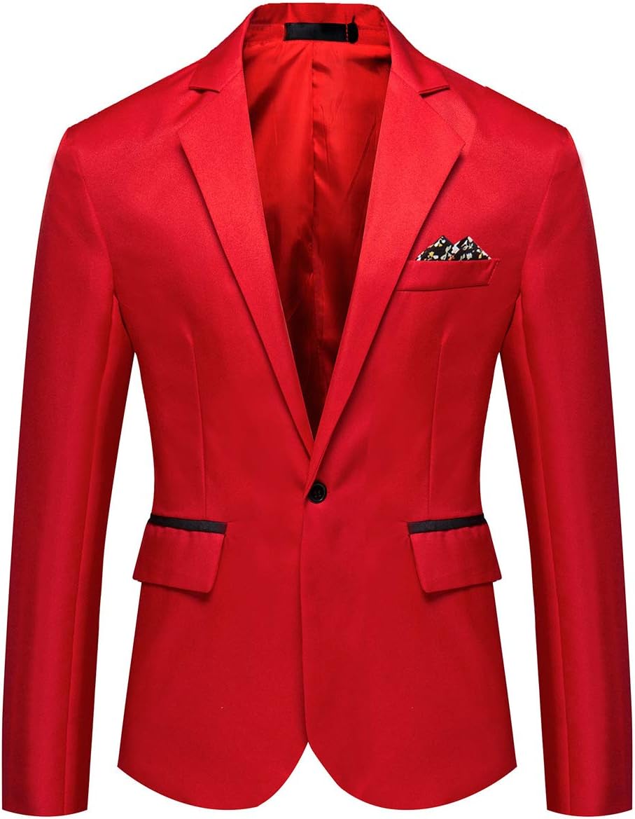 Men's Casual Suit Jacket Slim Fit One Button Notched Lapel Business Daily Lightweight Blazer Jacket