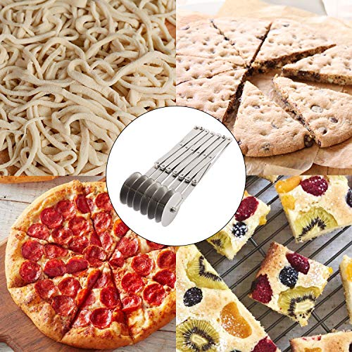 7 Wheel Pastry Cutter, Stainless Steel Expandable Pizza Slicer, Multi-Round Dough Pastry Knife Baking Cutter Roller Cookie Dough Cutter Divider